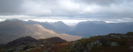 Looking North from Beinn Sgulaird to the peaks of Glencoe and the Black Mount